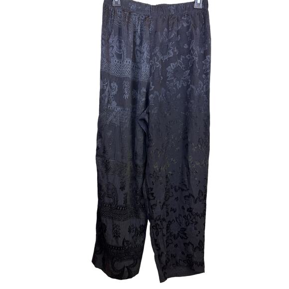 Donna Jessica Vintage Women's Sz 2 Elastic Waist Black Wide Leg Mixed Print Pant - Picture 1 of 10